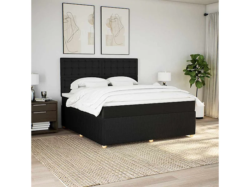 Cama box spring con colchón tela negro 180x200 cm