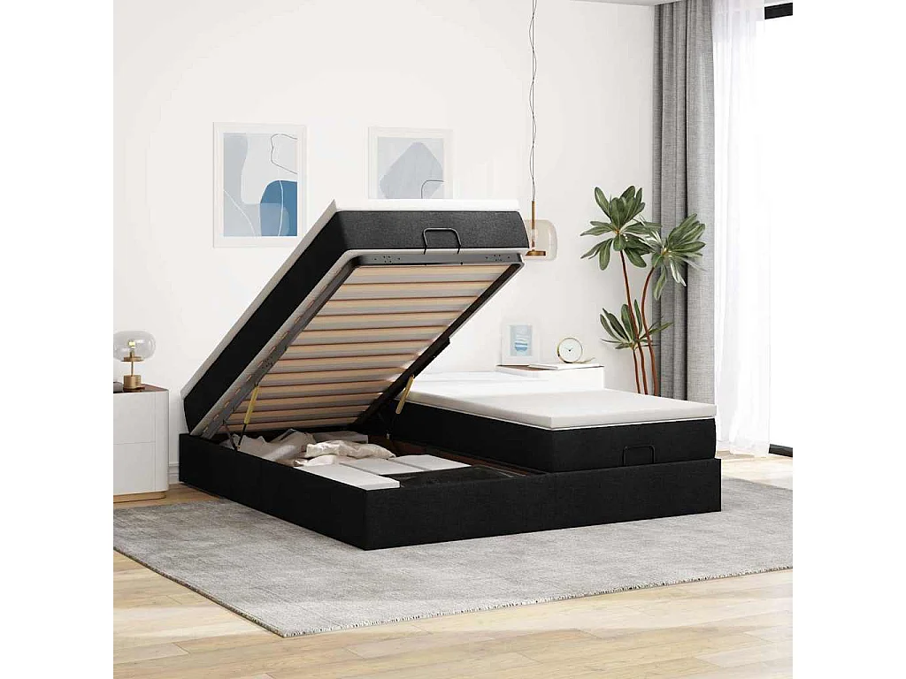 Ottoman-Bett mit Matratzen Schwarz 180x200 cm Stoff