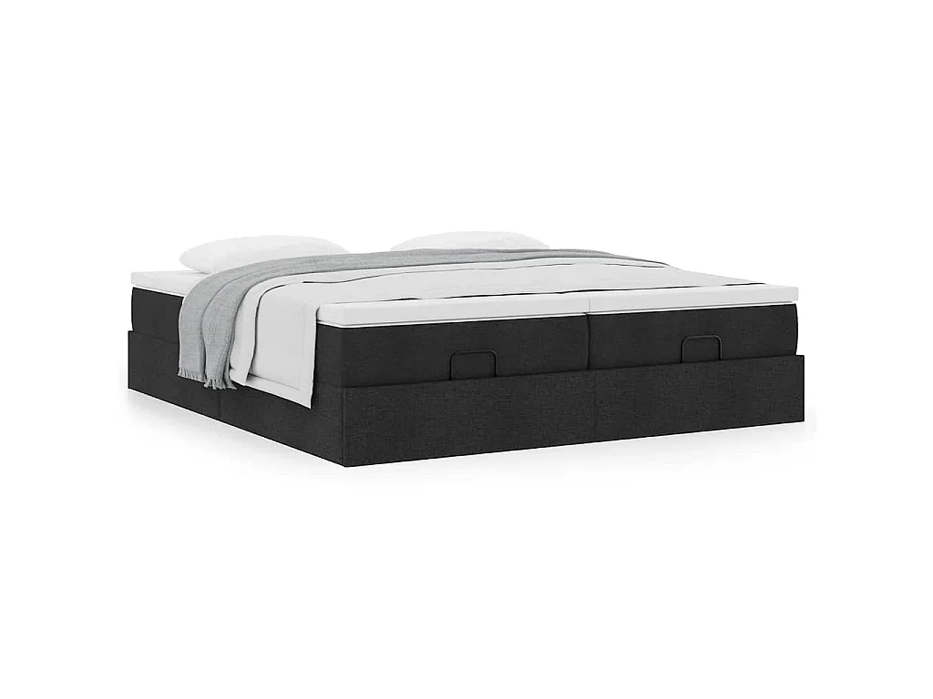 Struttura Letto Pouf con Materassi Nero 180x200 cm in Tessuto