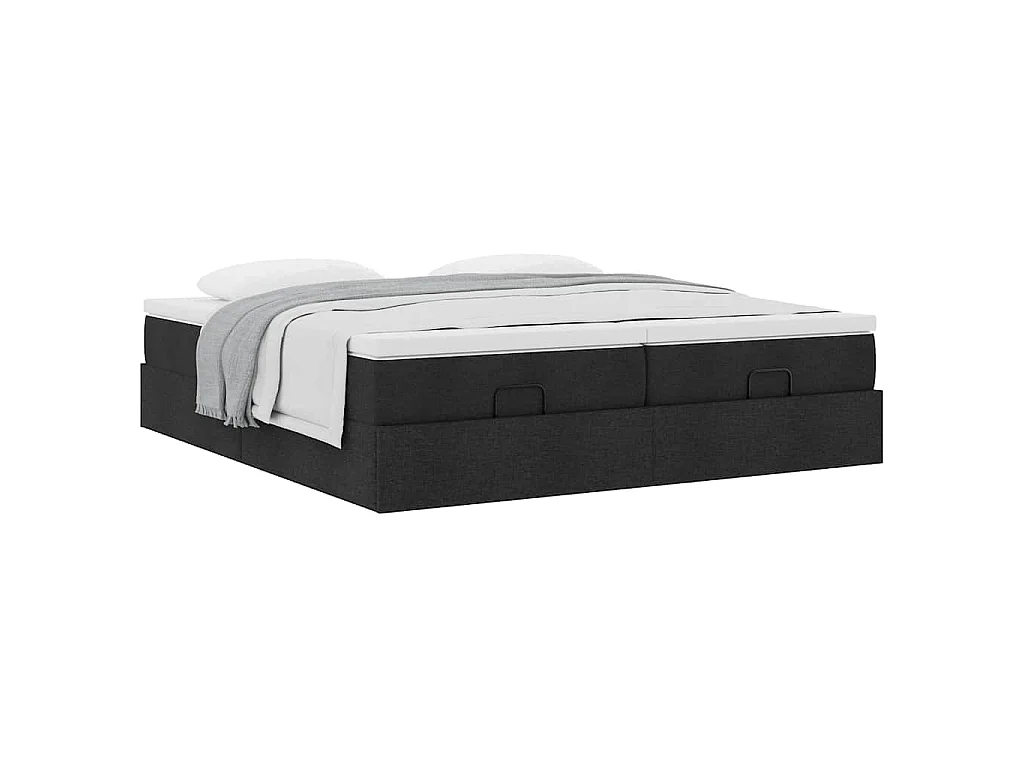 Struttura Letto Pouf con Materassi Nero 180x200 cm in Tessuto