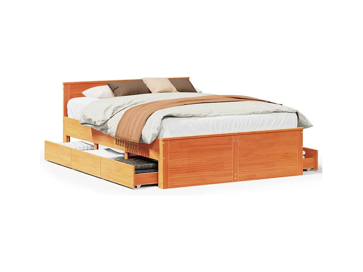 Cadre de lit sans matelas avec tête de lit brun cire 160x200 cm