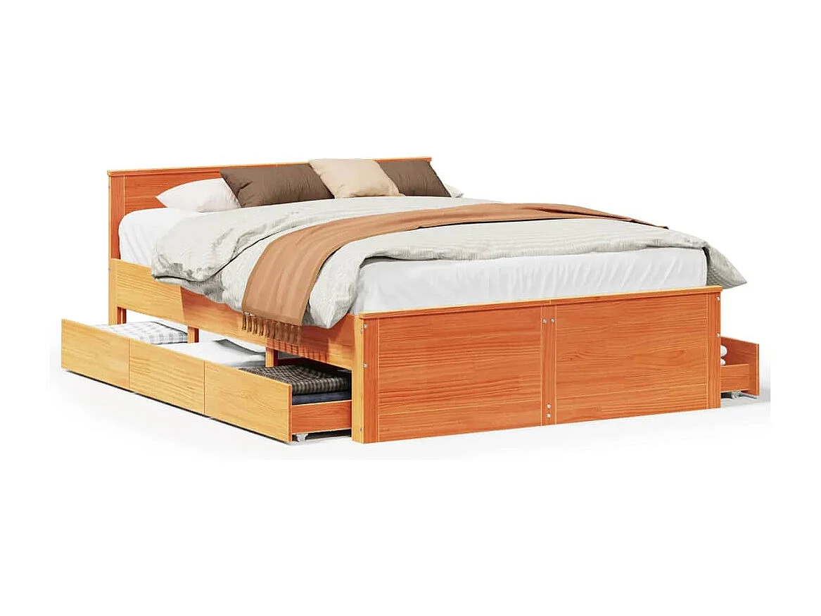 Cama con cabecero sin colchón madera maciza marrón 160x200 cm