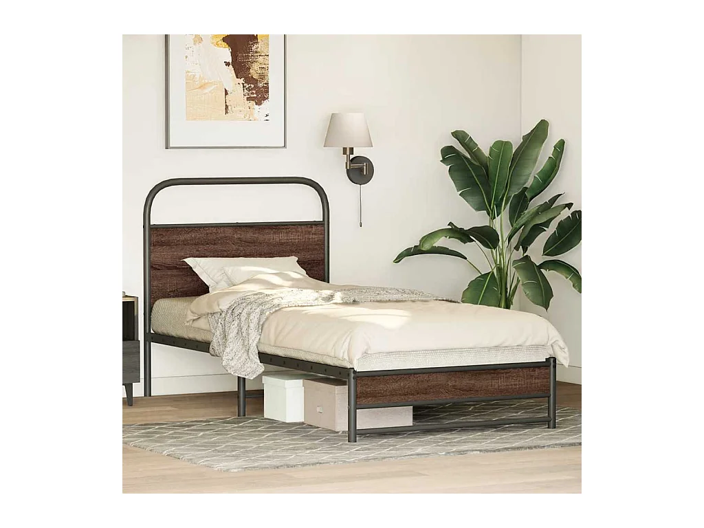 Bettgestell ohne Matratze 100x190 cm Braun Eichen-Optik