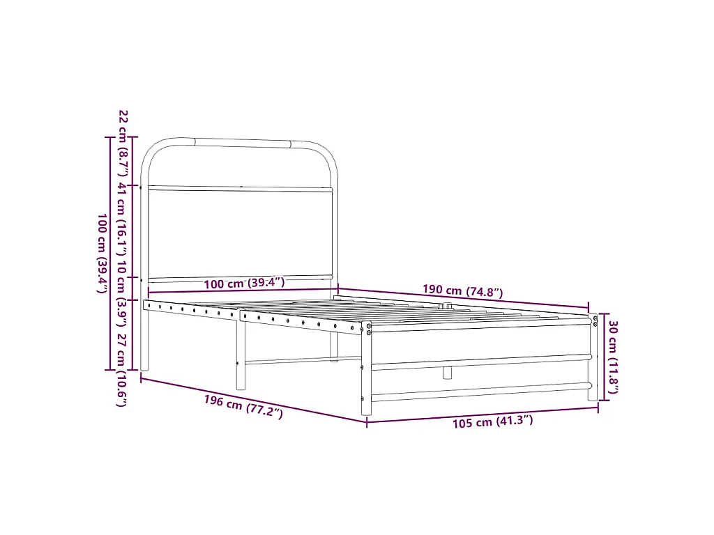 Bettgestell ohne Matratze 100x190 cm Braun Eichen-Optik