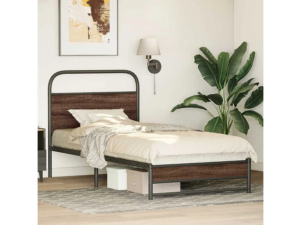 Bettgestell ohne Matratze 100x190 cm Braun Eichen-Optik