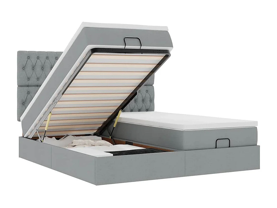 Ottoman bed met matrassen en LED's 160x200cm stof lichtgrijs