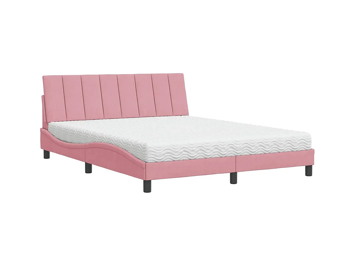 Bed met matras "Hanko" fluweel roze 160x200 cm