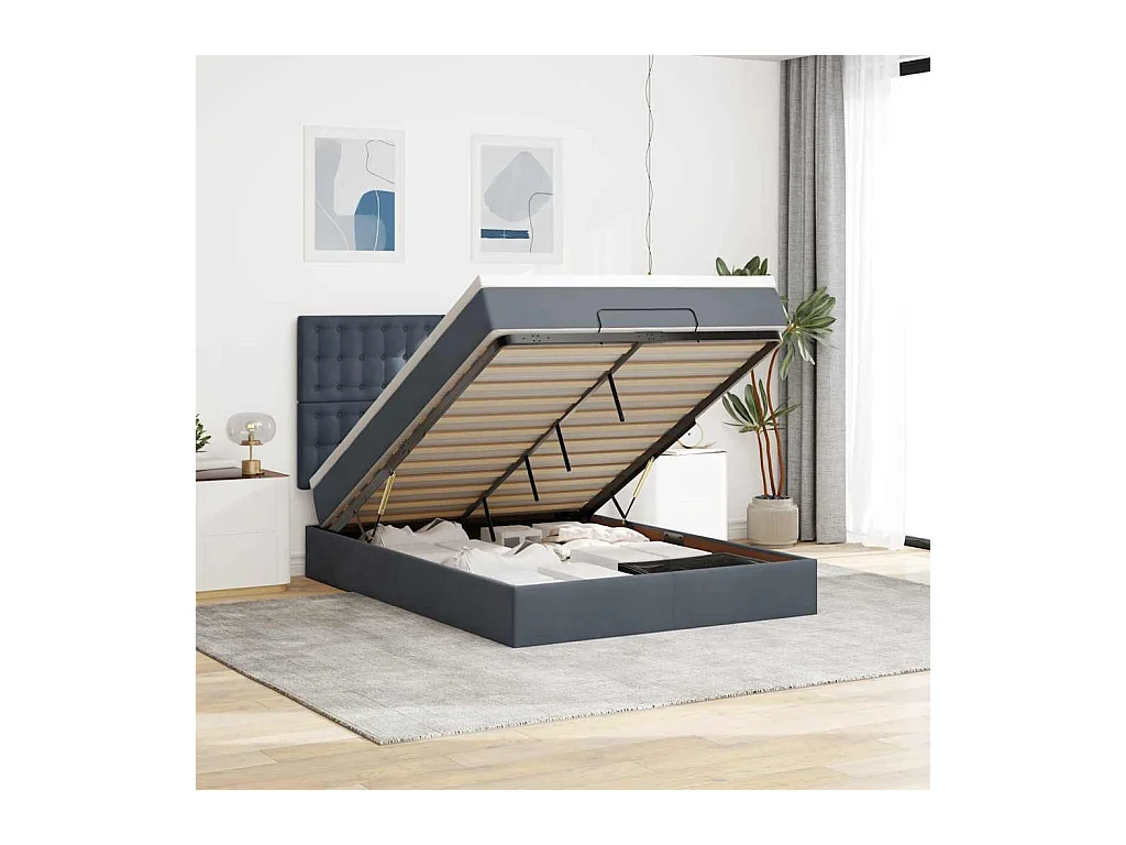 Cadre de lit ottoman avec matelas gris foncé 140x190 cm velours