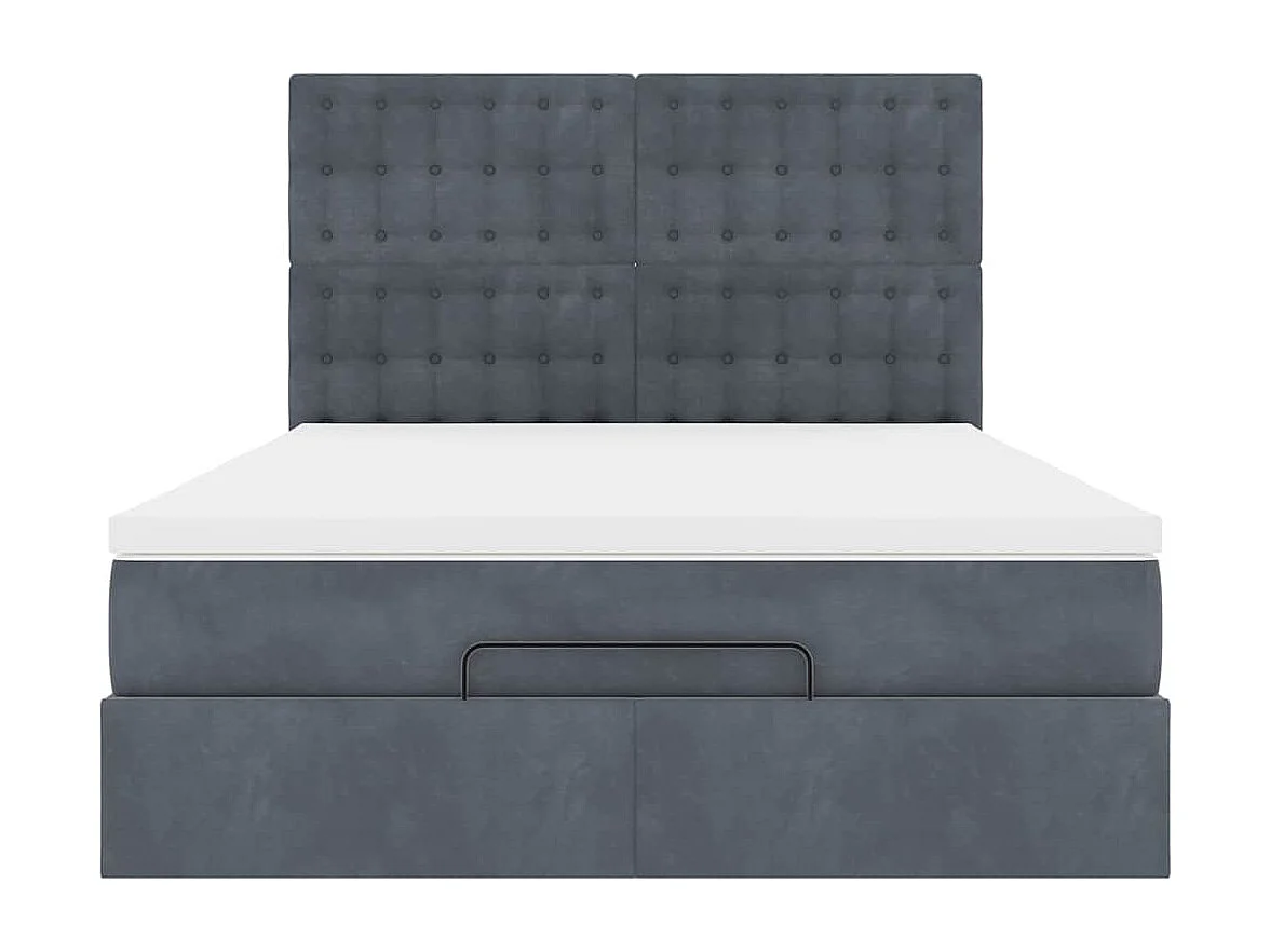 Cadre de lit ottoman avec matelas gris foncé 140x190 cm velours