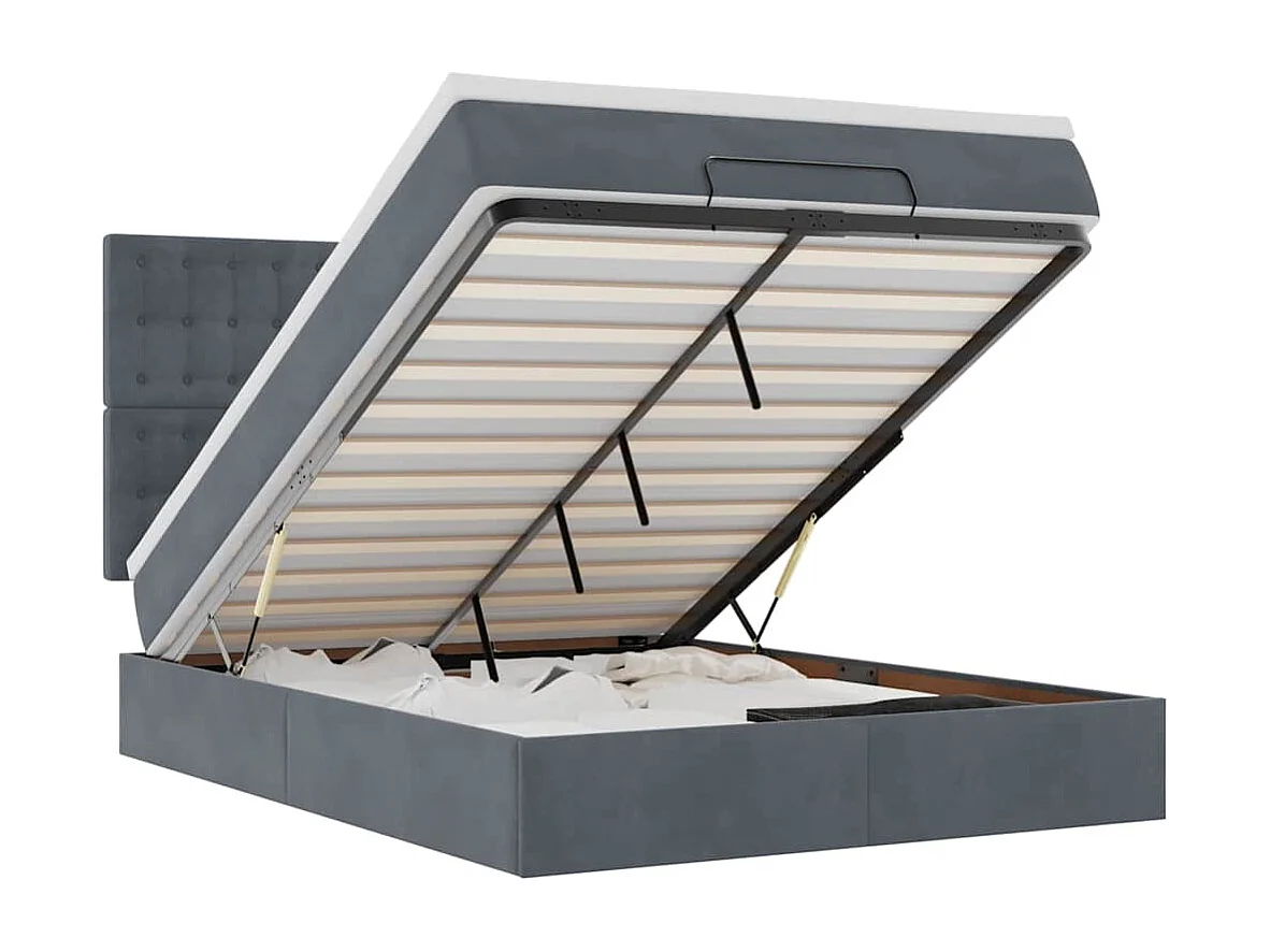 Estrutura cama otomana com colchões 140x190cm cinzento escuro