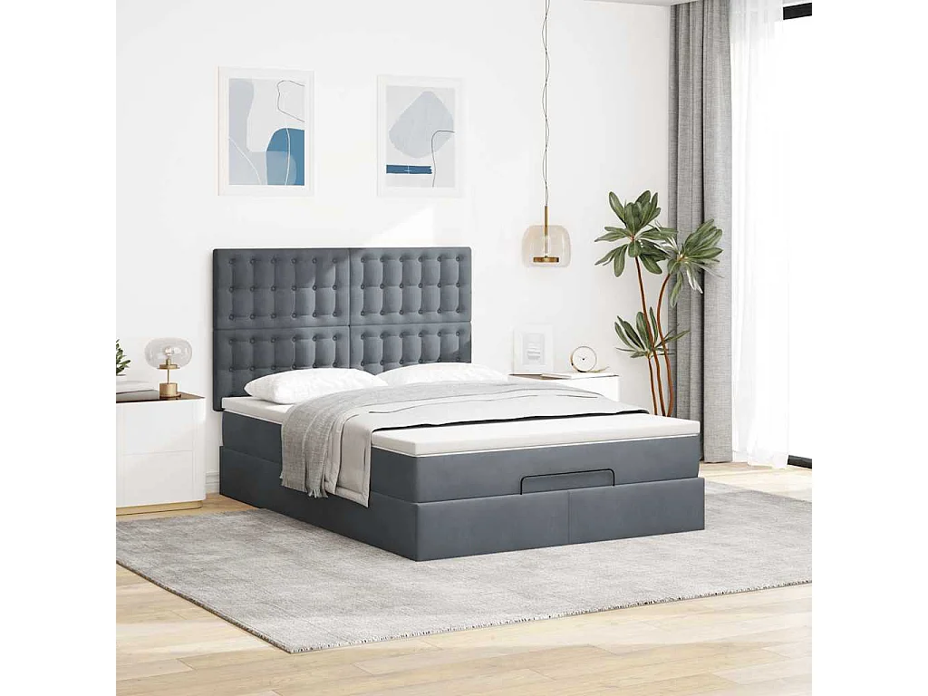 Estrutura cama otomana com colchões 140x190cm cinzento escuro