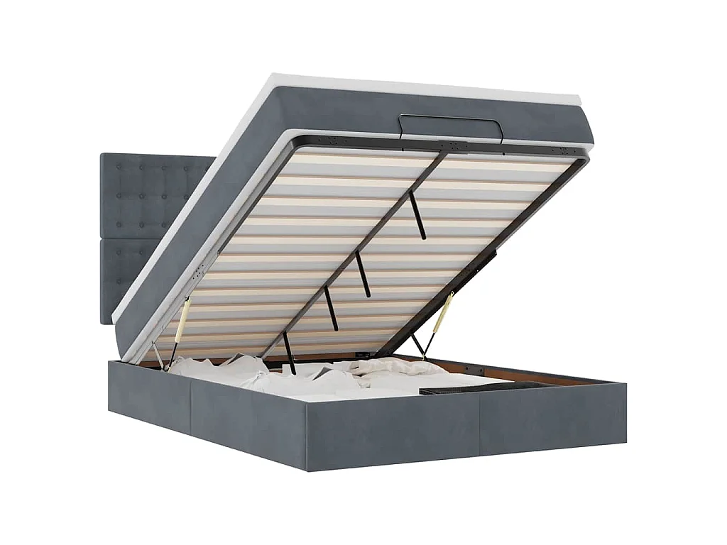 Ottoman-Bett mit Matratzen & LEDs Dunkelgrau 140x190 cm Samt