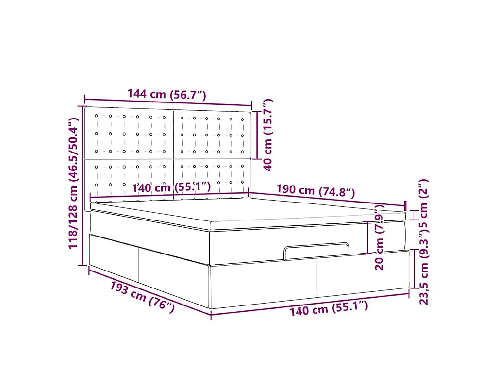 Ottoman-Bett mit Matratzen & LEDs Dunkelgrau 140x190 cm Samt