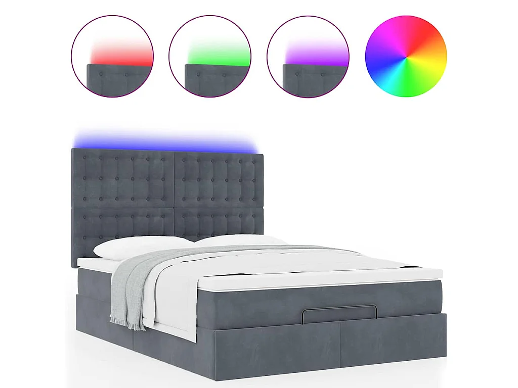 Ottoman-Bett mit Matratzen & LEDs Dunkelgrau 140x190 cm Samt