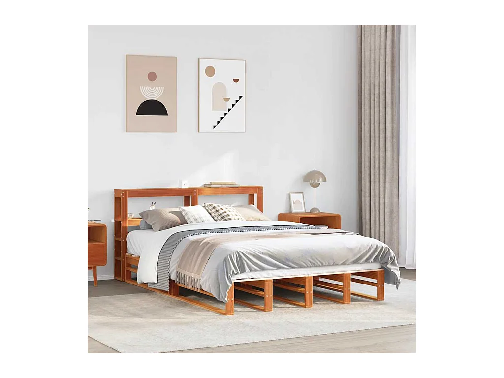 Cadre de lit sans matelas cire marron 160x200cm bois pin massif
