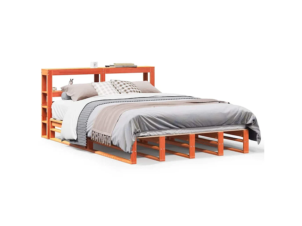 Giroletto con Testiera Marrone Cera 160x200 cm Massello Pino