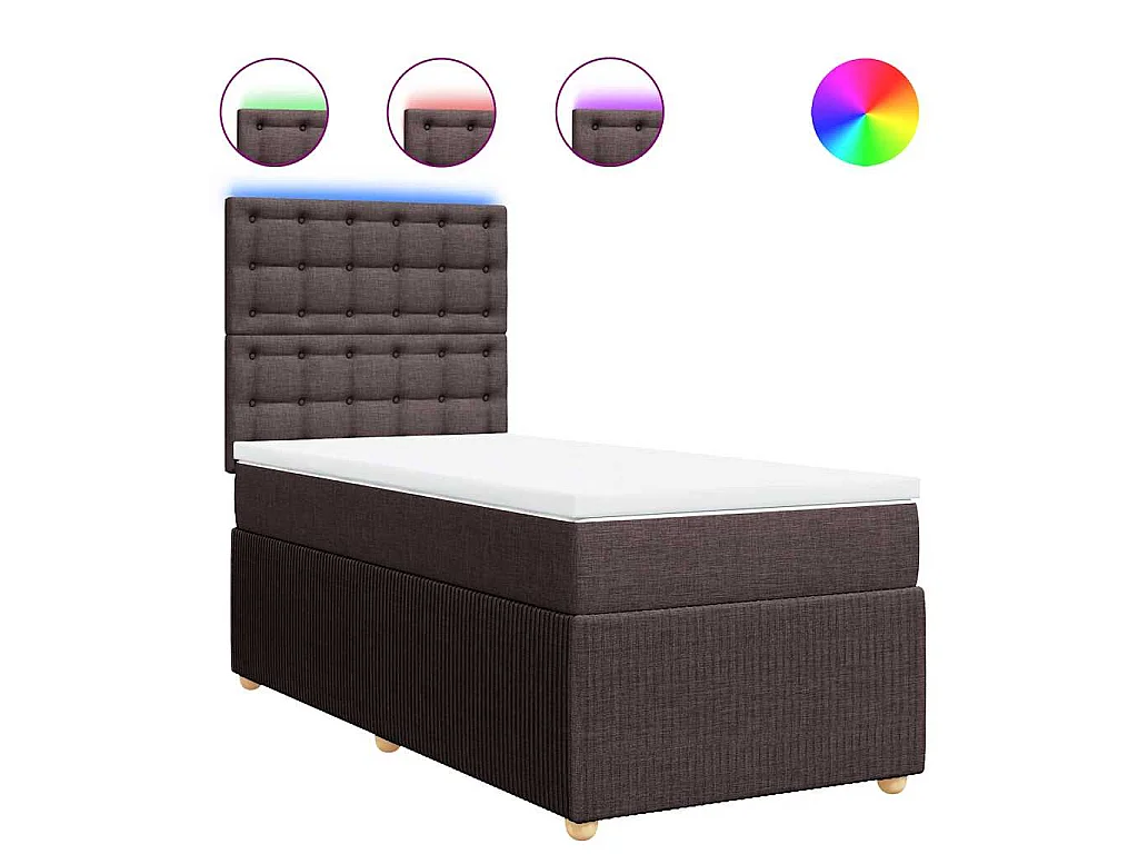 Cama box spring con colchón tela marrón oscuro 100x200 cm