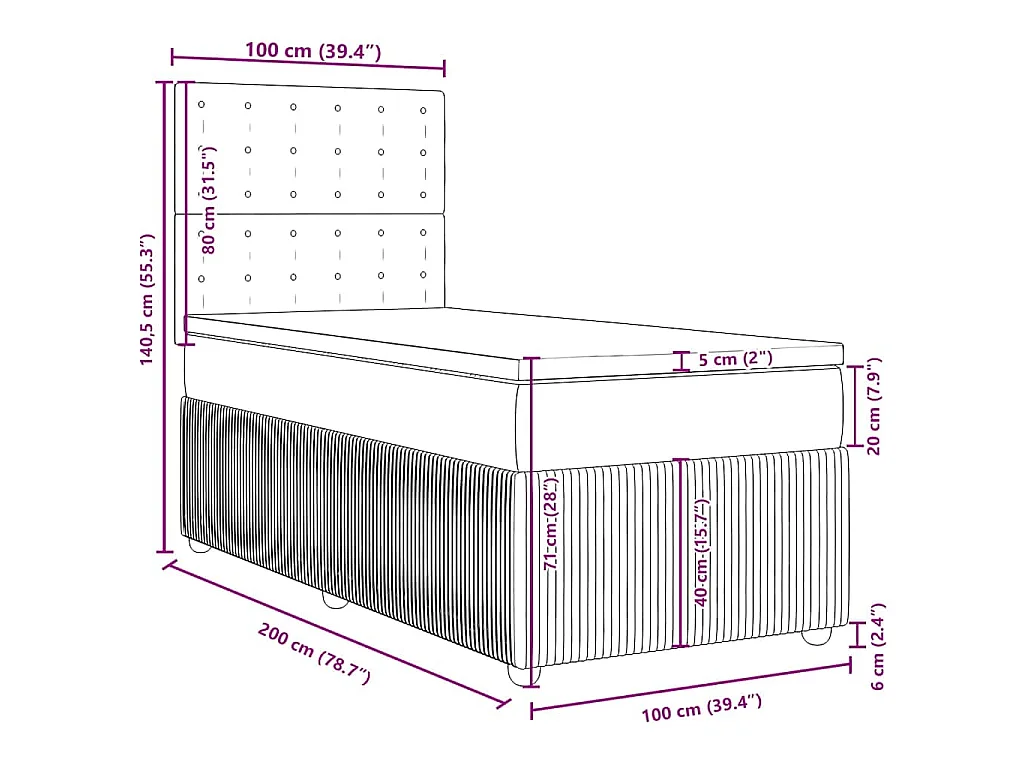Cama box spring con colchón tela marrón oscuro 100x200 cm