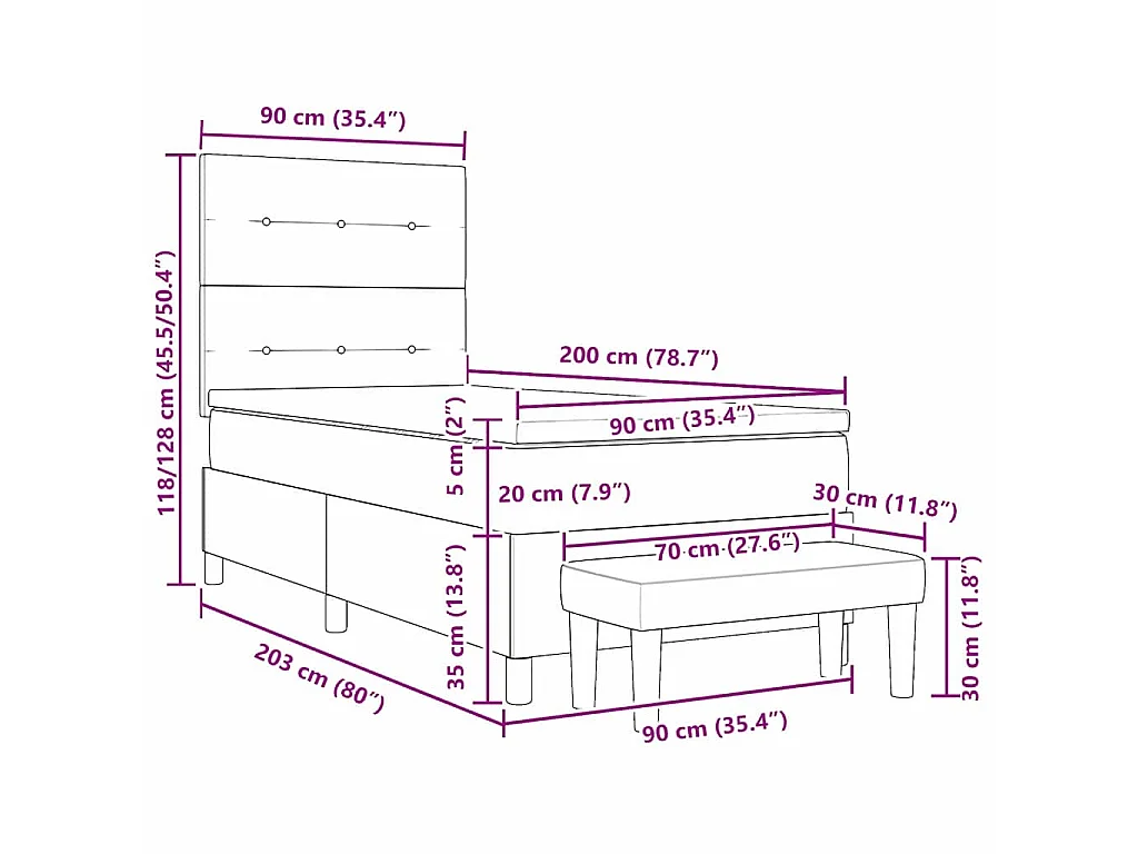 Boxspringbett mit Kopfteil Rosa 200 x 90 cm Samt