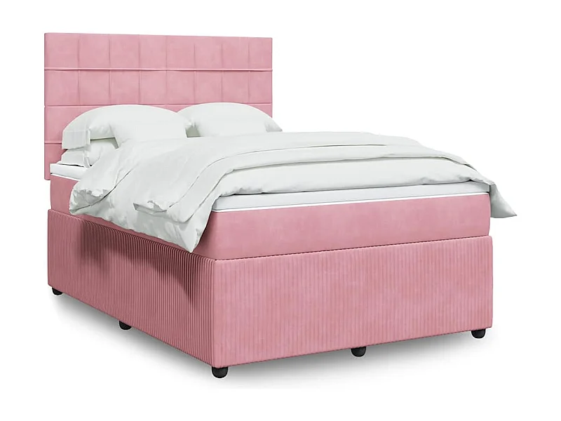 Cama box spring con colchón terciopelo rosa 140x200 cm