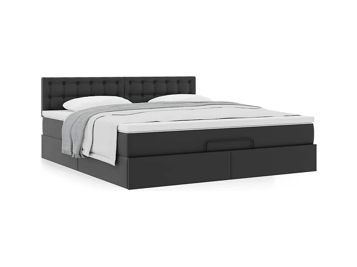 Cadre de lit ottoman avec matelas noir 160x200 cm similicuir