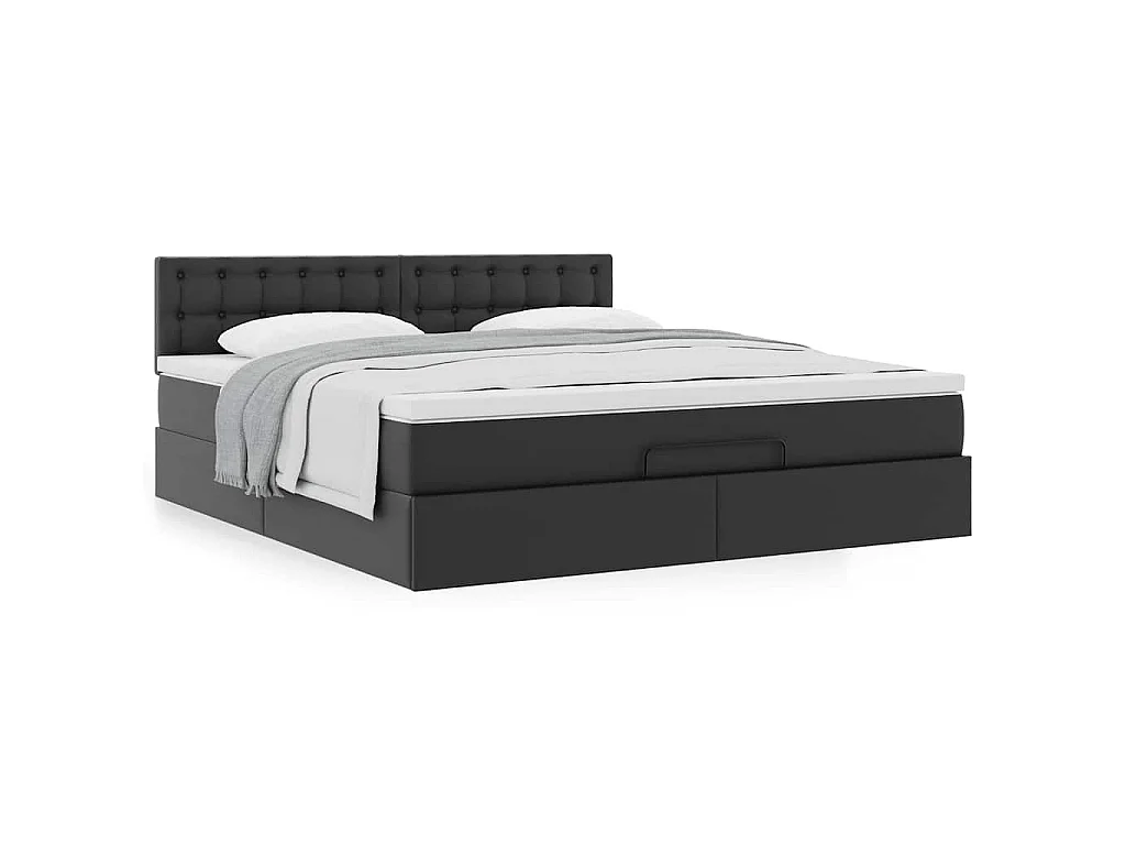 Struttura Letto Pouf con Materasso Nero 160x200 cm Similpelle