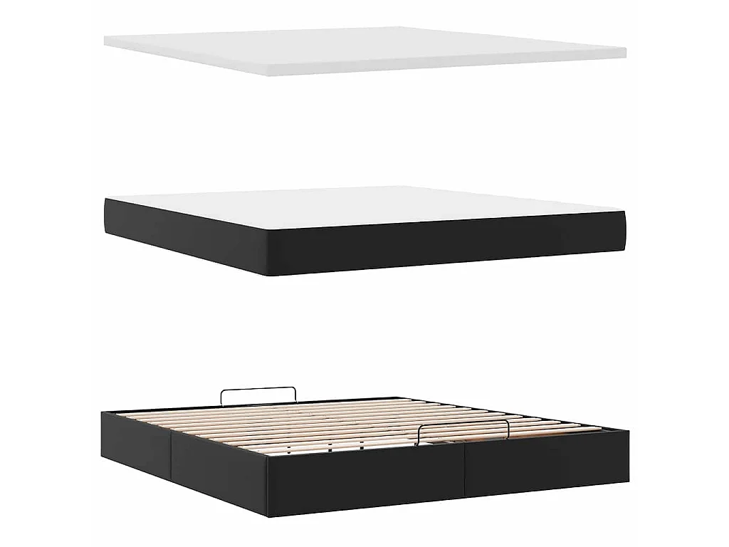 Struttura Letto Pouf con Materasso Nero 160x200 cm Similpelle