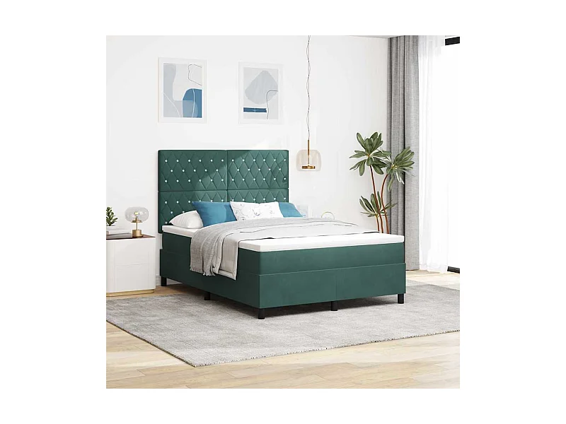 Lit à ressorts avec matelas Vert foncé 140 x 190 cm Velours