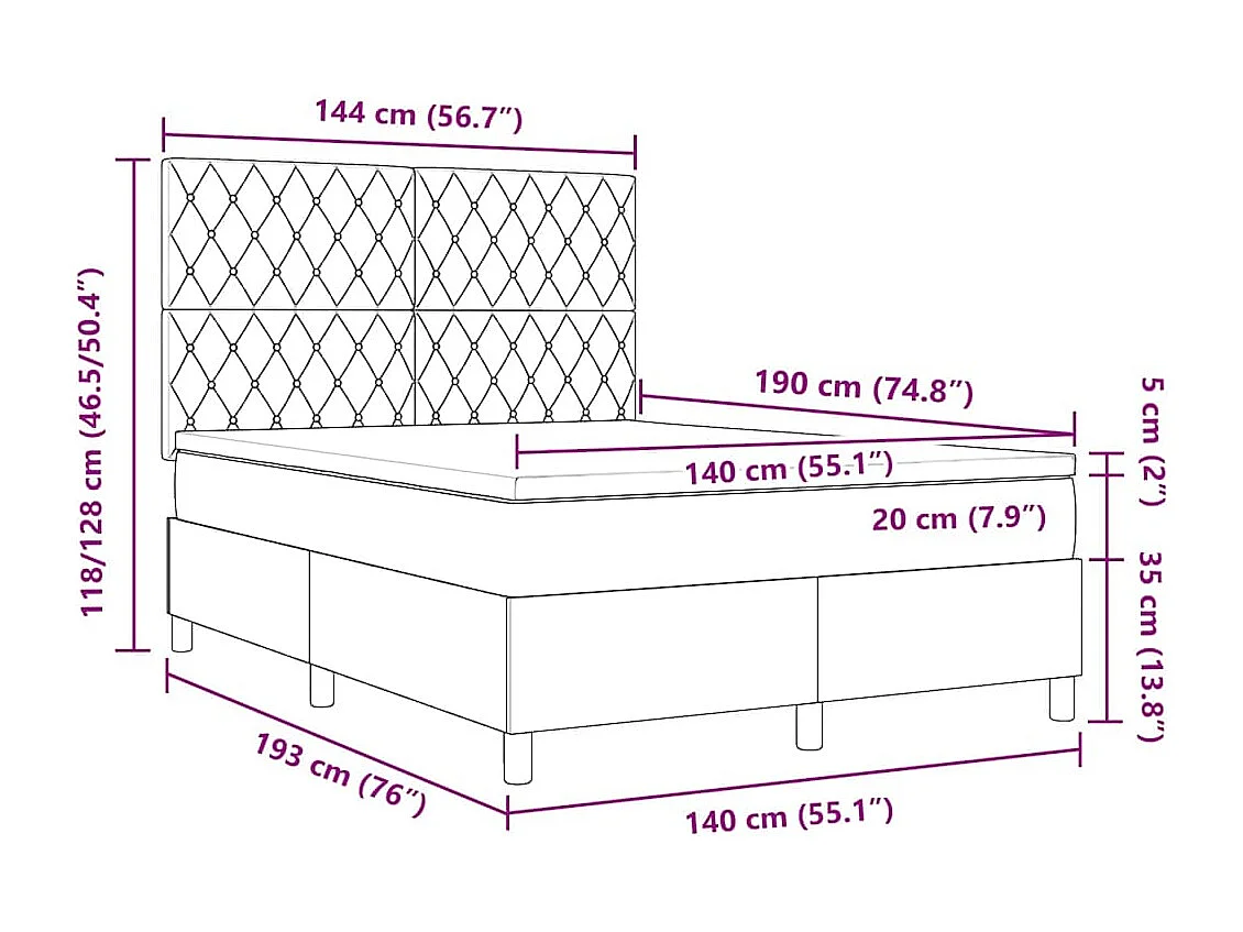 Lit à ressorts avec matelas Vert foncé 140 x 190 cm Velours