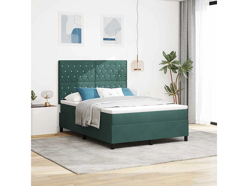 Lit à ressorts avec matelas Vert foncé 140 x 190 cm Velours