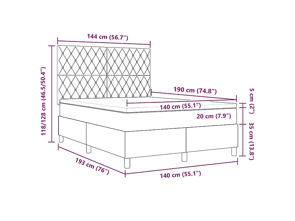 Lit à ressorts avec matelas Vert foncé 140 x 190 cm Velours