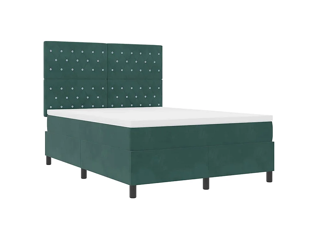Lit à ressorts avec matelas Vert foncé 140 x 190 cm Velours