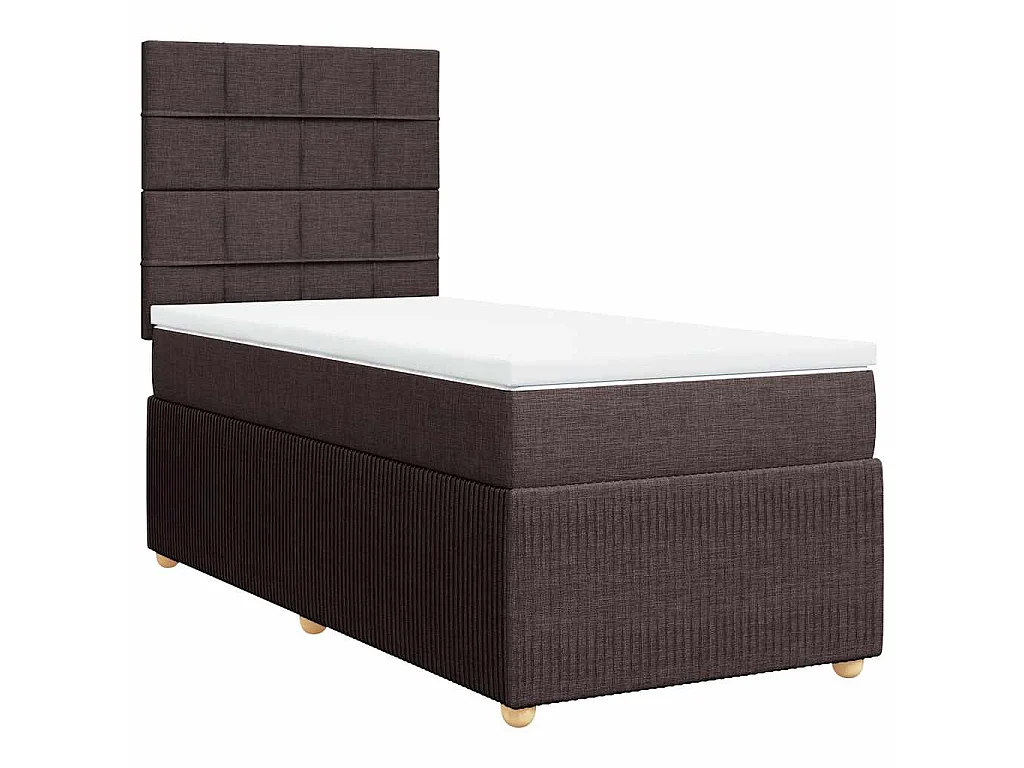 Cama box spring con colchón tela marrón oscuro 90x190 cm