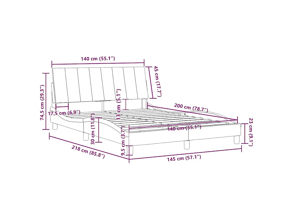 Cadre de lit sans matelas Hanko noir 140x200 cm velours