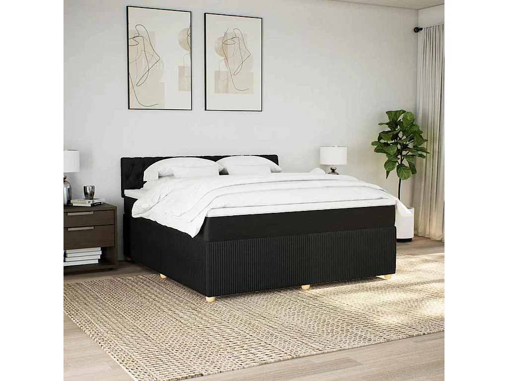 Boxspringbett mit Matratze Schwarz 180x200 cm Stoff
