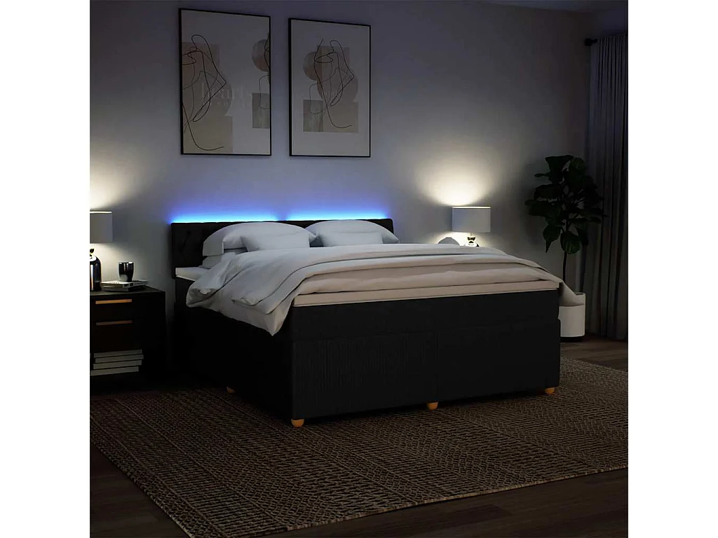Sommier à lattes de lit avec matelas Noir 180x200 cm Tissu