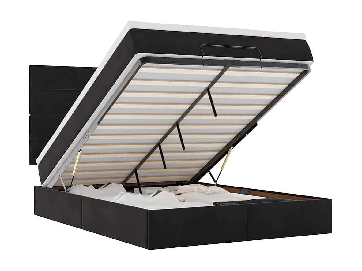 Ottoman-Bett mit Matratzen & LEDs Schwarz 140x190 cm Samt