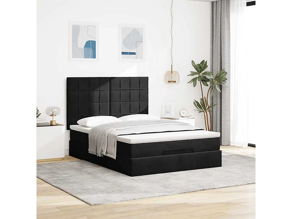Ottoman-Bett mit Matratzen & LEDs Schwarz 140x190 cm Samt