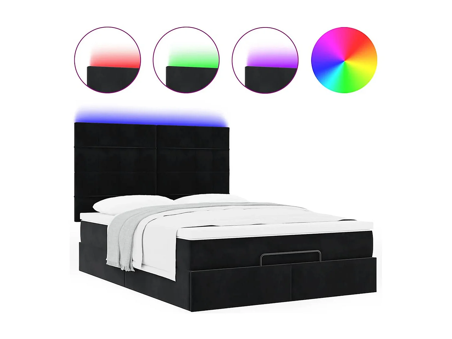 Ottoman-Bett mit Matratzen & LEDs Schwarz 140x190 cm Samt