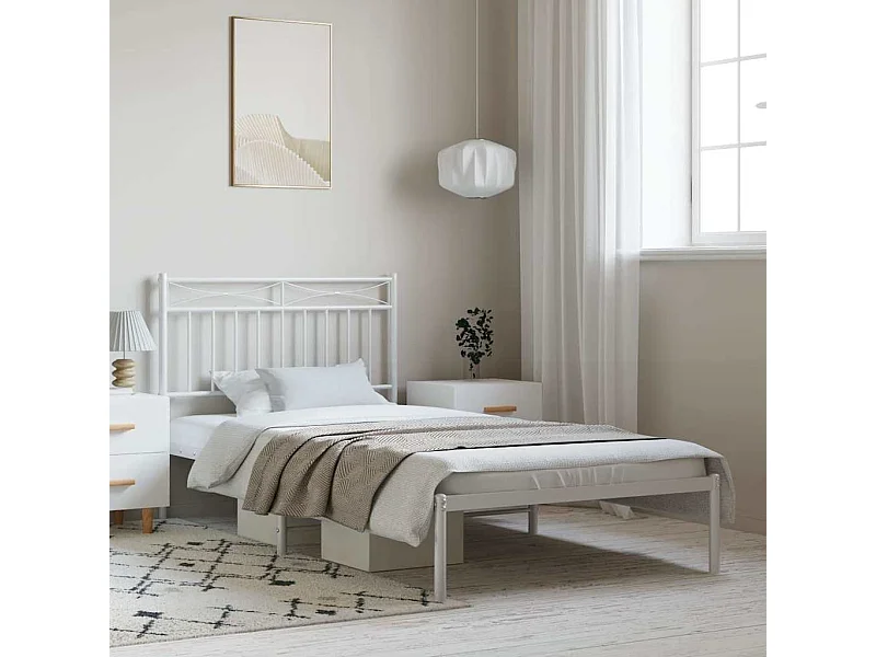 Cadre de lit métal sans matelas et tête de lit blanc 100x200 cm