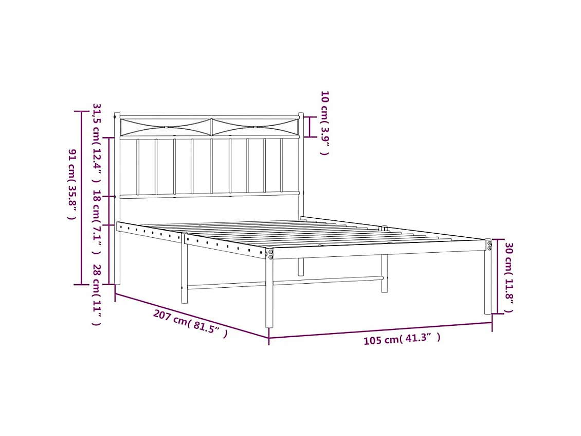 Cadre de lit métal sans matelas et tête de lit blanc 100x200 cm