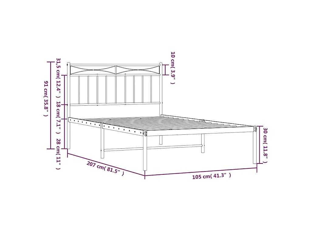 Cadre de lit métal sans matelas et tête de lit blanc 100x200 cm