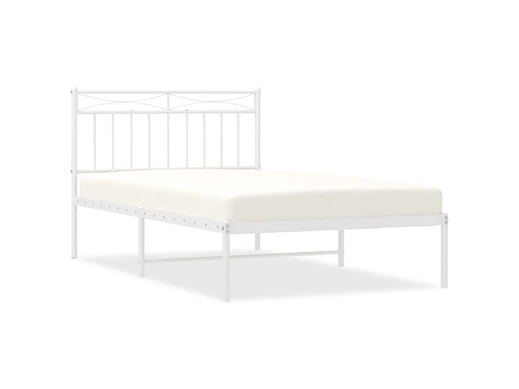 Cadre de lit métal sans matelas et tête de lit blanc 100x200 cm