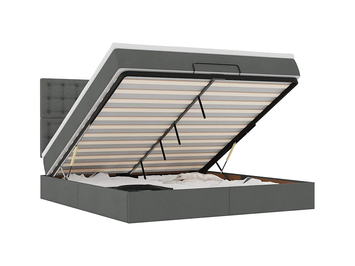 Ottoman-Bett mit Matratze & LEDs Dunkelgrau 160x200 cm Stoff