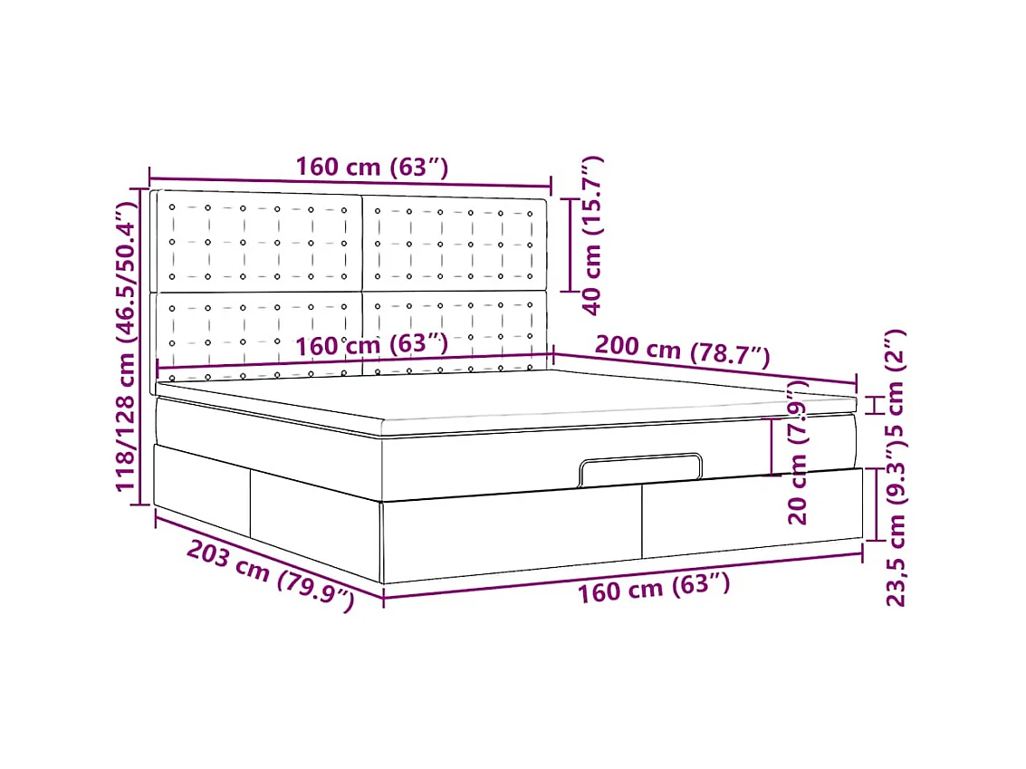 Ottoman-Bett mit Matratze & LEDs Dunkelgrau 160x200 cm Stoff