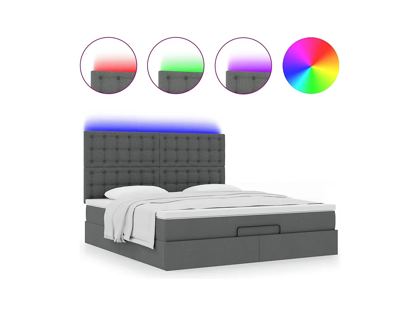 Ottoman-Bett mit Matratze & LEDs Dunkelgrau 160x200 cm Stoff