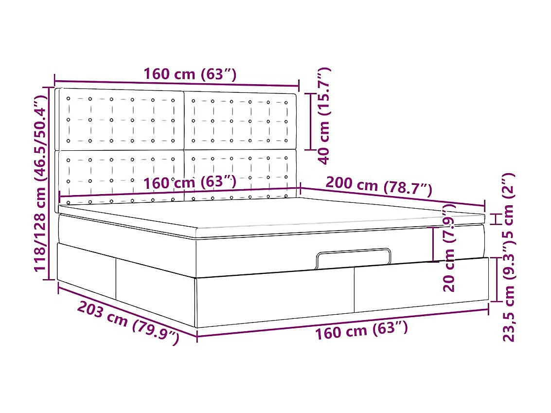Ottoman bed met matras en LED's 160x200cm stof donkergrijs