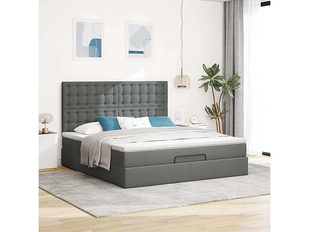 Ottoman bed met matras en LED's 160x200cm stof donkergrijs
