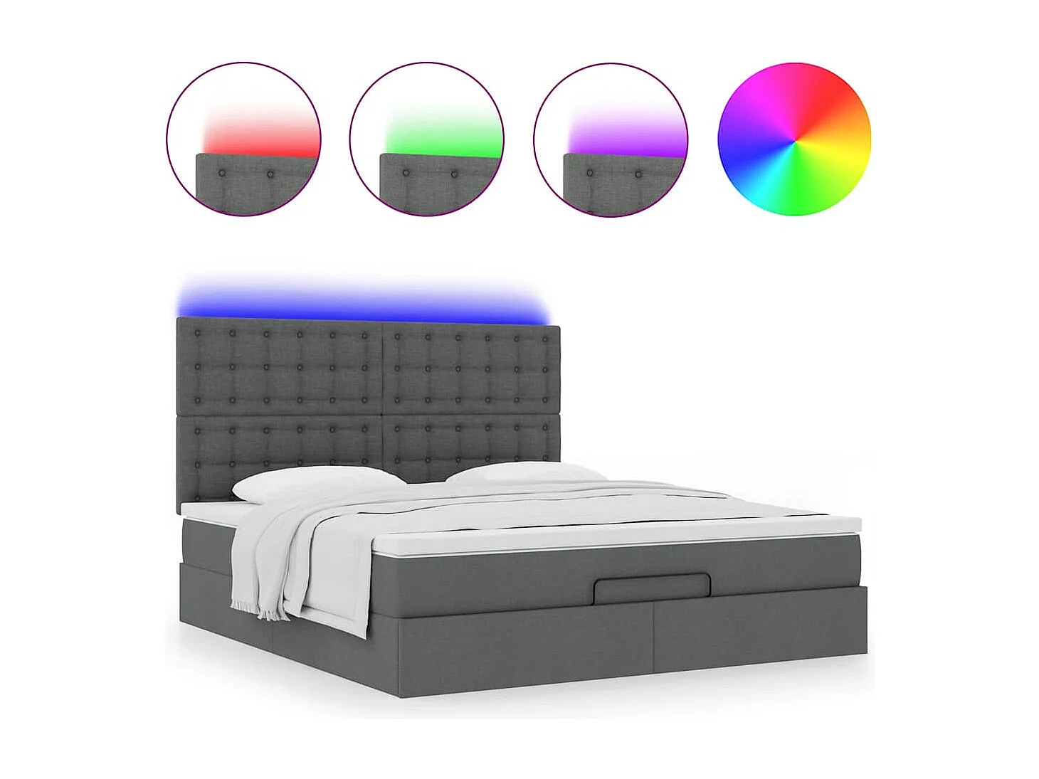 Ottoman bed met matras en LED's 160x200cm stof donkergrijs