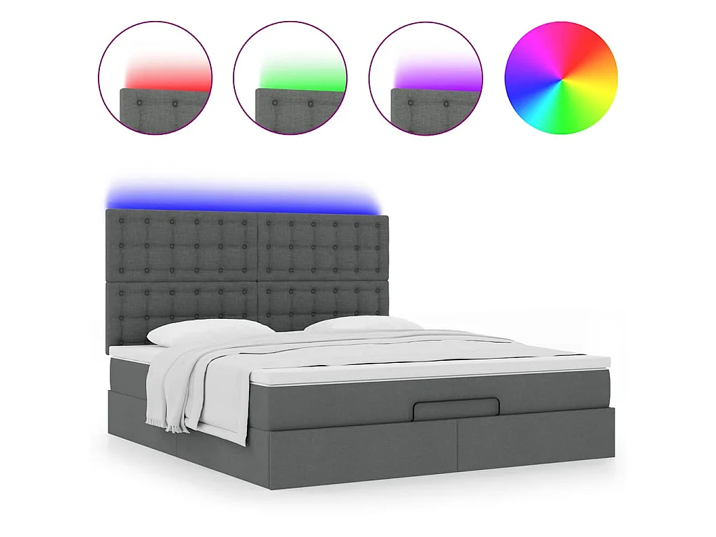 Ottoman bed met matras en LED's 160x200cm stof donkergrijs